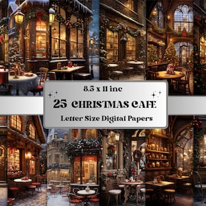 Digitales Papier Weihnachten Cafe, gemütliche Weihnachten Ephemera, Weihnachten Szenen Hintergrund, Neujahr Hintergrund, Download Journal, Scrapbooking