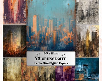 Grunge City Pages, Urban Junk Journal Backgrounds, Street Collage Paper, Industrial City Texture Printable, Letter Size