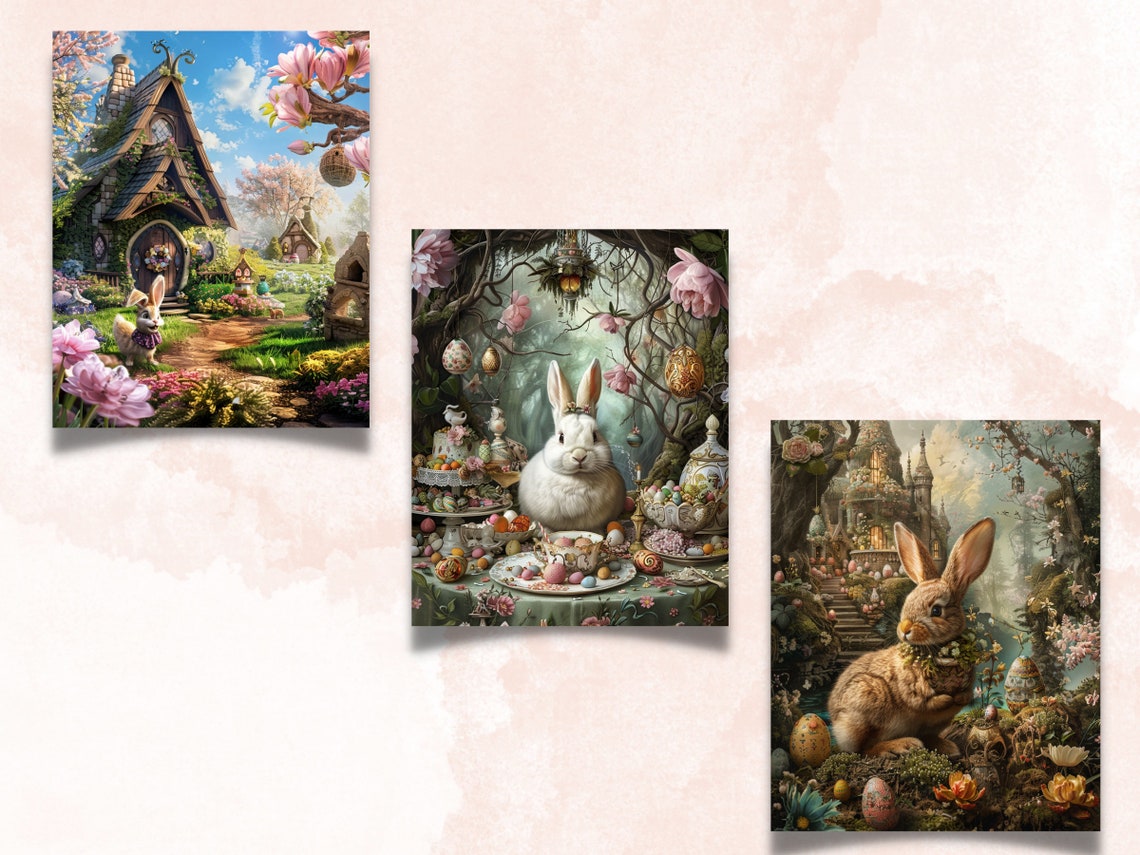 Printable Enchanted Easter Digital Paper, Easter Rabbit Ephemera ...