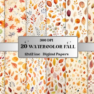 Papel de otoño de acuarela imprimible, Ephemera de otoño rústico, páginas de hojas de otoño de acuarela, descargar diario basura, Scrapbooking, fabricación de tarjetas