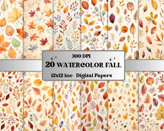 Printable Watercolor Fall Paper, Rustic Autumn Ephemera, Watercolor Fall Leaves Pages, Download Junk Journal, Scrapbooking, Card Making