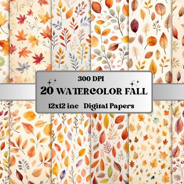 Printable Watercolor Fall Paper, Rustic Autumn Ephemera, Watercolor Fall Leaves Pages, Download Junk Journal, Scrapbooking, Card Making