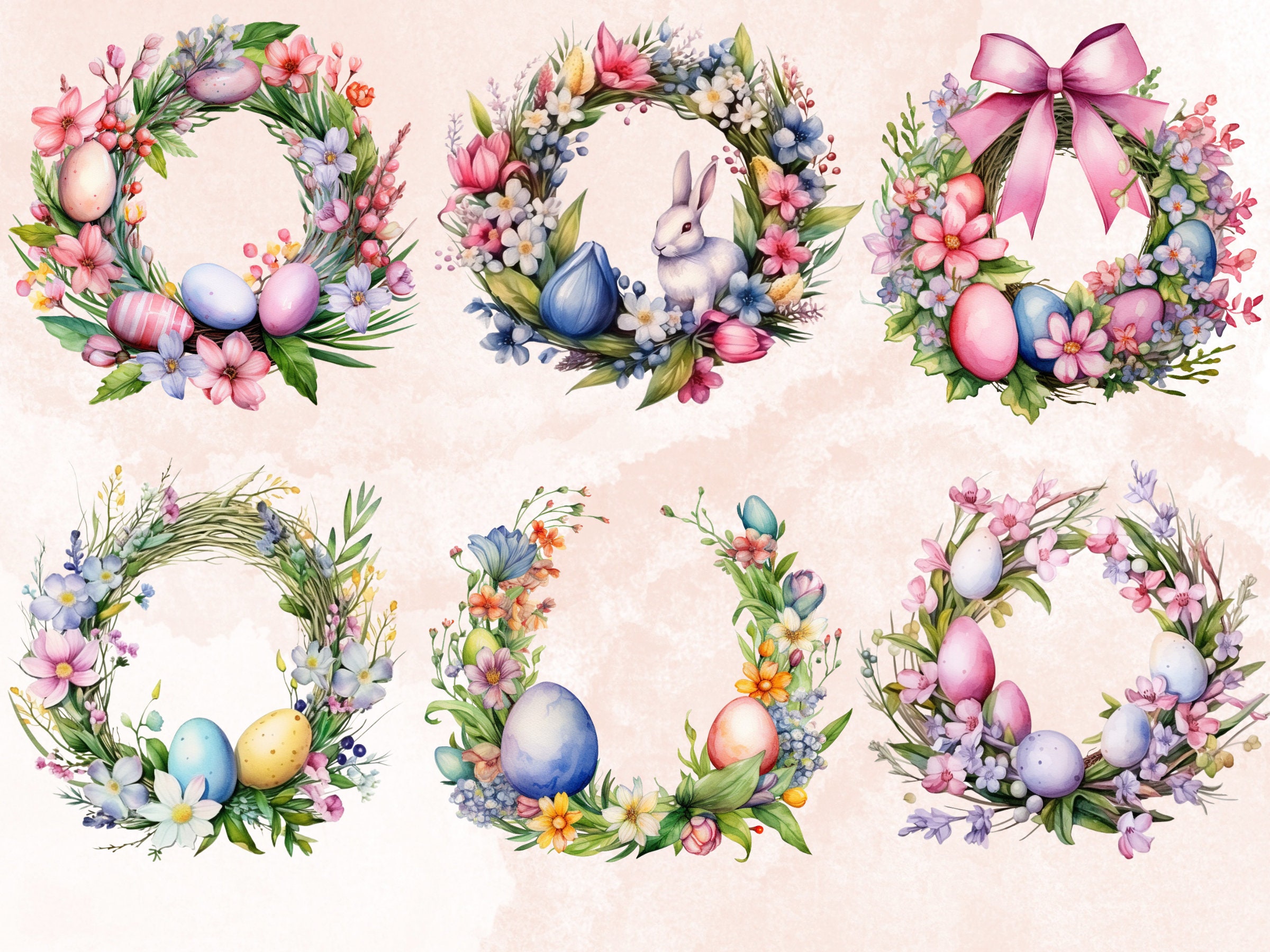 40 PNG Watercolor Easter Wreath Clipart, Floral Easter Frames ...