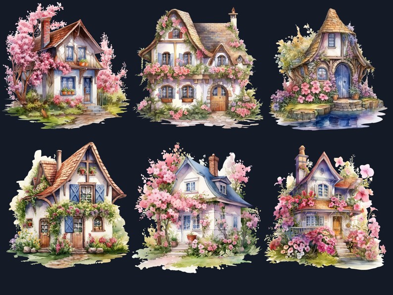 35 PNG Watercolor Spring Houses Clipart, Floral Spring House ...