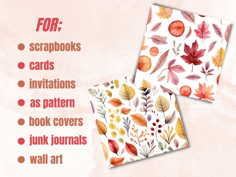 Seamless Watercolor Fall Leaves Digital Paper Pack, Autumn Leaves ...
