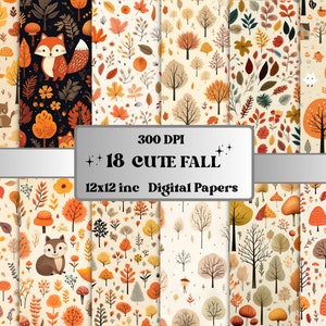 Printable Cute Fall Paper, Kawaii Autumn Forest Ephemera, Rustic Cozy Fall Leaves Pages, Download Junk Journal, Scrapbooking, Card Making