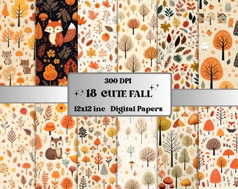 Utskrivbart sött höstpapper, kawaii höstskogs-ephemera, rustika mysiga höstlövsidor, ladda ner skräpjournal, scrapbooking, korttillverkning