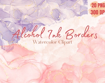 20 PNG Alcohol Ink Clipart Borders, Watercolor Clip Art Border, Rainbow Digital Overlay Graphics, Watercolor Clipart Shapes, Abstract Border