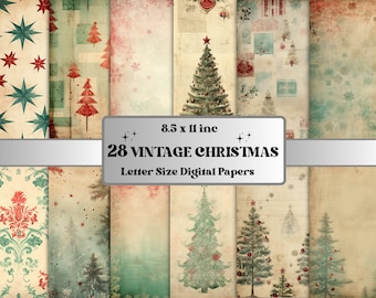 Printable Vintage Christmas Digital Paper, Retro Christmas Ephemera, Faded Xmas Noel Pages, Download Junk Journal, Scrapbooking, Card Making