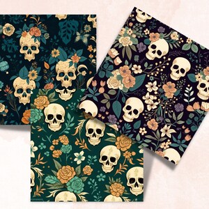 Vintage Floral Skull Digital Paper, Skull flowers digital paper pack, skeletons and vintage flowers for journal and scrapbooking pages pack