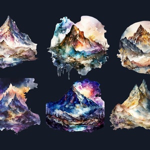 20 PNG Watercolor Fantasy Mountains Clipart, Magical Mountains Clip art, mountains landscape png, Landscape clipart, Mountains Scenes png