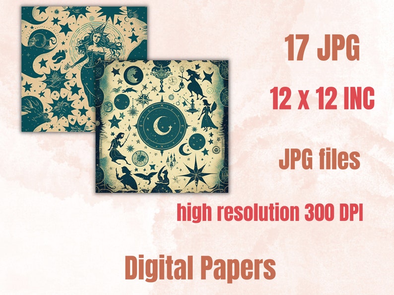 Celestial Witch Digital Paper, Witch Junk Journal Paper Pack, Printable ...