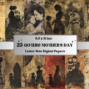 Papel digital gótico imprimible del Día de la Madre, Madre e hija, Páginas de madre de fantasía oscura, Diario basura espeluznante, Scrapbooking, Fabricación de tarjetas