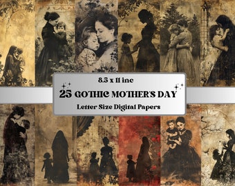 Printable Gothic Mother's Day Digital Paper, Mother and Daughter, Dark Fantasy Mother Pages, Creepy Junk Journal, Scrapbooking, Card Making