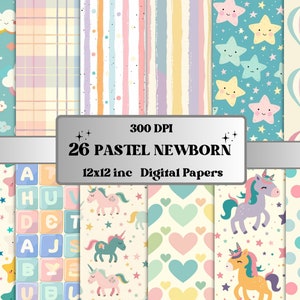Papel imprimible para bebés recién nacidos en colores pastel, efímera de guardería para bebés en colores pastel, lindas páginas de baby shower, descargar diario basura, álbumes de recortes, fabricación de tarjetas