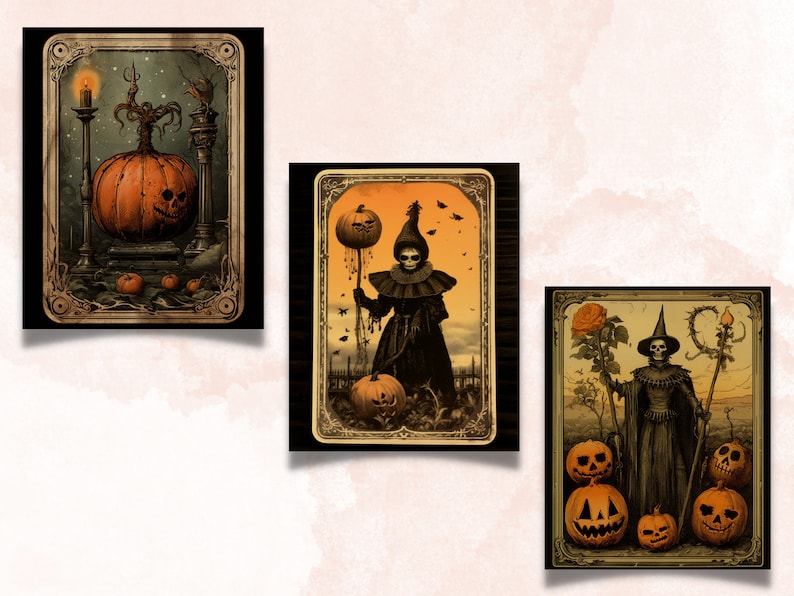 Printable Halloween Tarot Digital Paper, Vintage Halloween Tarot, Retro Halloween Pages, Download Junk Journal, Scrapbooking, Tarot Cards