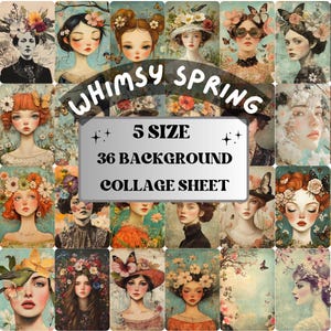 Whimsy Spring Blooming Collage Paper, Surreal Quirky Mixed Media Sheet, Whimsical Ephemera Images, Quirky Journal, Spring Scrapbook Paper
