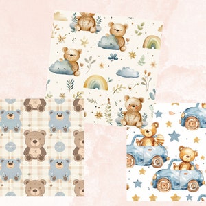 Seamless Teddy Bear Pattern Paper, Baby Bear Nursery Ephemera, Seamless ...