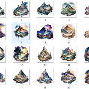 20 PNG Watercolor Fantasy Mountains Clipart, Magical Mountains Clip art, mountains landscape png, Landscape clipart, Mountains Scenes png