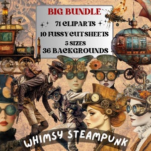 Elementos de colagem Steampunk extravagantes, corte extravagante Steampunk moderno surreal, clipart de mulher peculiar, diário de lixo extravagante, folha de arte de mídia mista