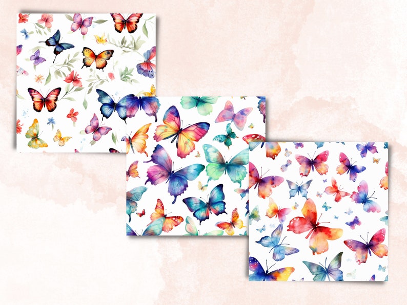 Seamless Watercolour Butterflies Digital Paper, Butterfly Blooms ...