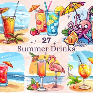 27 PNG Summer Drinks Sublimation, Beach Cocktail Png, Watercolor Drink Clipart, Summer Shirts Design, Signature Cocktail PNG, Commercial Use