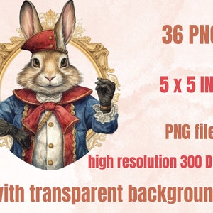36 PNG Watercolor Fairytale Rabbit Clipart Bundle, Fairy tale Animal Clip Art, Vintage Fairy tale Bunny PNG, Fantasy Bunnies PNG Clip art