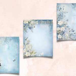 Blue Shabby Chic Junk Journal Paper Pack, Vintage Shabby Chic Ephemera Kit, Romantic Scrapbook Paper, Printable Floral Roses Digital Pages