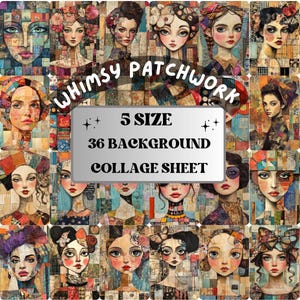 Whimsy Patchwork Collage Paper, Surreal Patchwork  Mixed Media Art Sheet, Whimsical Ephemera Images, Quirky Junk Journal, Scrapbook Paper