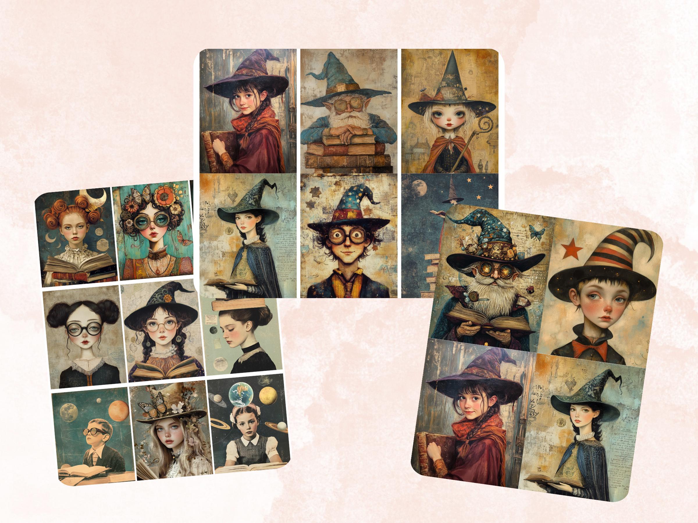 Wizard Collag Magic School Collage Paper Kit, Surreal Wizard Mixed Media Sheet ...