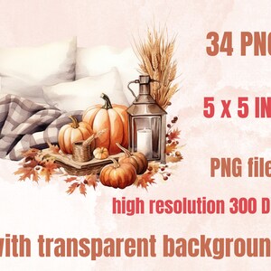 34 PNG Watercolor Cozy Fall Clipart, Cozy Autumn Reading Corner Illustrations Clip art, Floral Boho Fall Nook png, Autumn Decor Sublimation