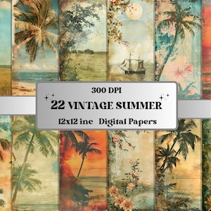 Vintage Sommer Strand Junk Journal Kit, druckbare Sommer Ephemera Collage Sheet, Küsten Sammelalbum Seiten, Vintage Nautisches digitales Papier