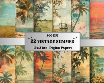 Vintage Summer Beach Junk Journal Kit, Printable Summer Ephemera Collage Sheet, Coastal Scrapbook Pages, Vintage Nautical Digital Paper
