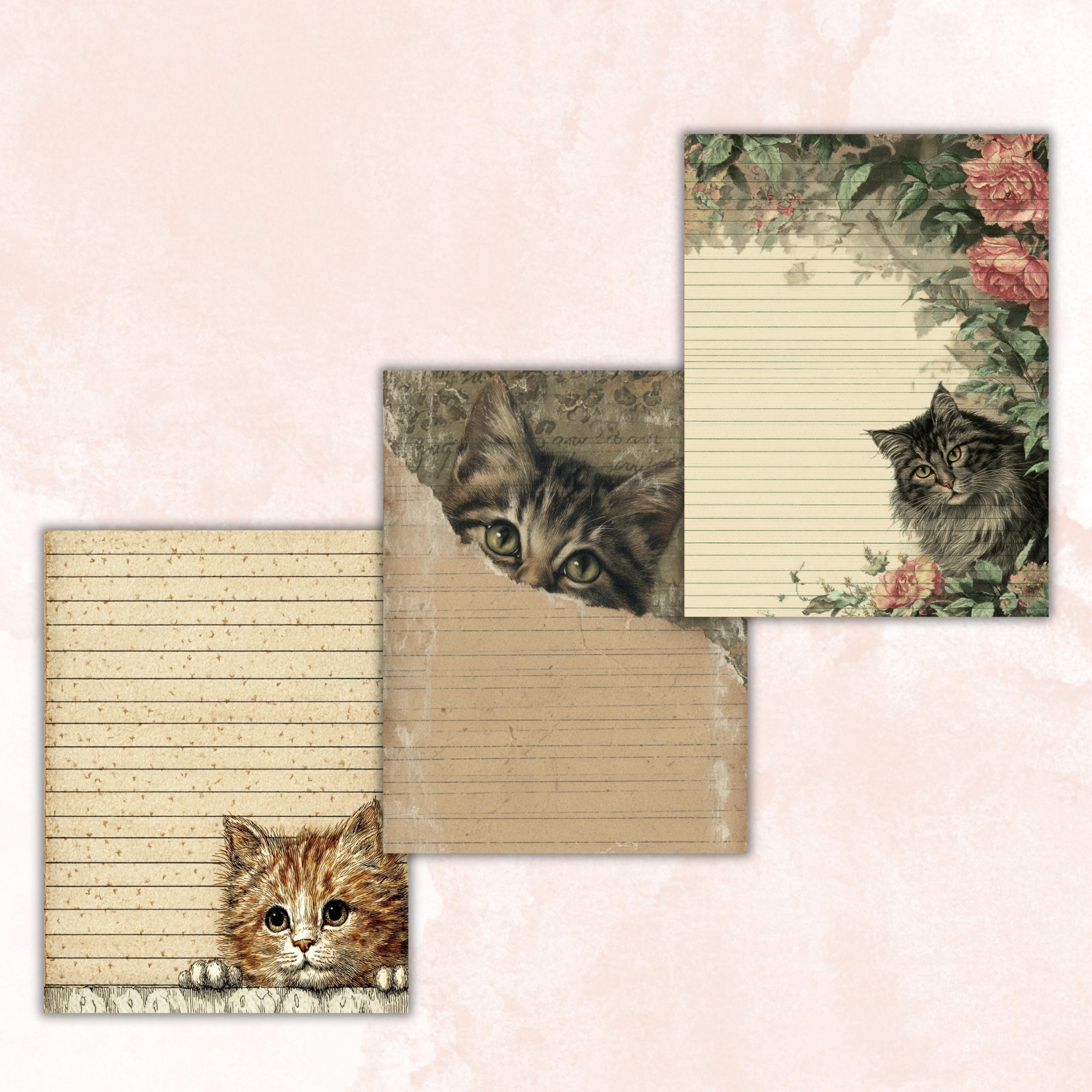44 Peeking Cat Border Lined Pages Printable, Letter Size Cute Cat ...