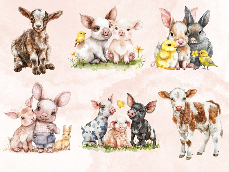40 PNG Watercolor Farm Nursery Clipart, Newborn Baby Shower ...