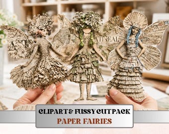 Paper Fairy Fussy Cuts & Clipart, Printable Whimsical Cut Outs, Fairies Ephemera, Junk Journal Scrapbook Kit, Fantasy Paper Craft