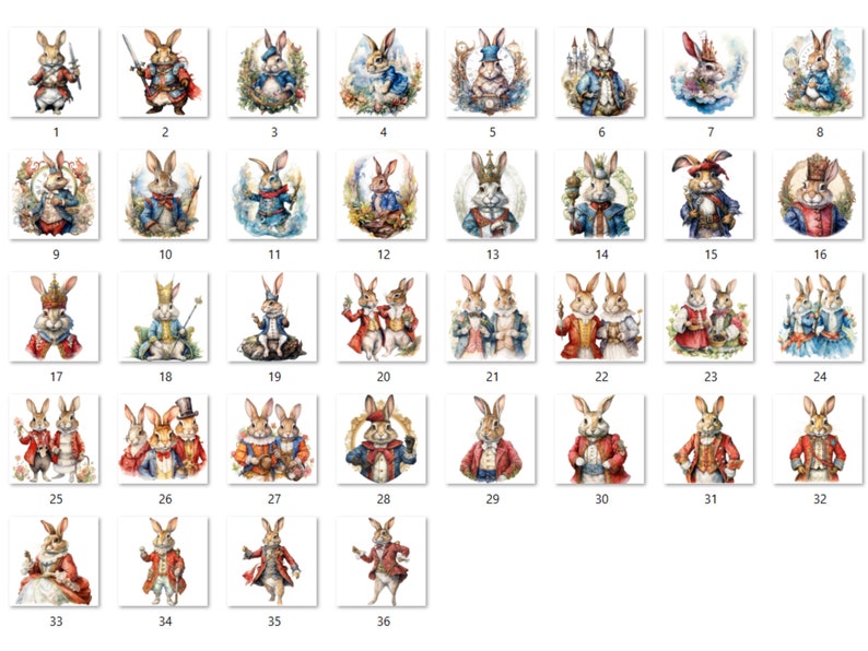 36 PNG Watercolor Fairytale Rabbit Clipart Bundle, Fairy tale Animal Clip Art, Vintage Fairy tale Bunny PNG, Fantasy Bunnies PNG Clip art