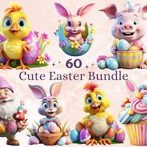 60 PNG aquarela fofo clipart de Páscoa, ilustrações de ovo de Páscoa de primavera Clip art, sublimação de coelhinho de Páscoa de desenho animado, coisas efêmeras de animais de primavera