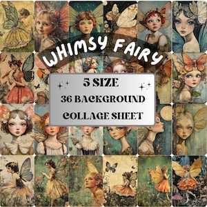 Whimsy Fairy Collage Paper Kit, Surreal Garden Mixed Media Sheet, Whimsical Fairy Ephemera Images, Fairytale Quirky Journal, Scrapbook Paper