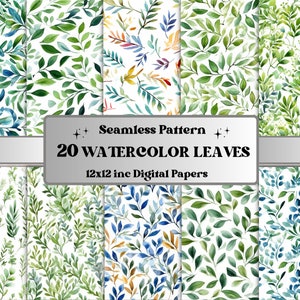 Papier numérique de feuilles douces aquarelle sans couture, motif sans couture de verdure d'eucalyptus, paquet de papier de collage botanique, journal indésirable de verdure
