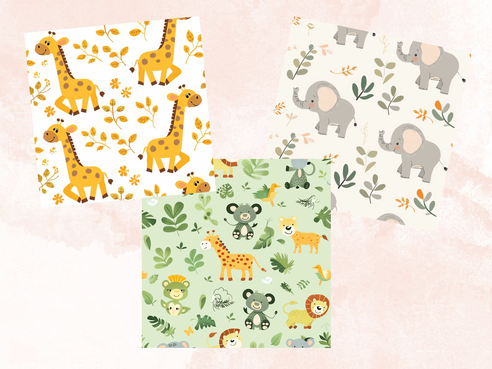 Pattern Paper Baby Seamless Cute Safari Baby Pattern Paper, Baby Jungle Nursery Ephemera ...