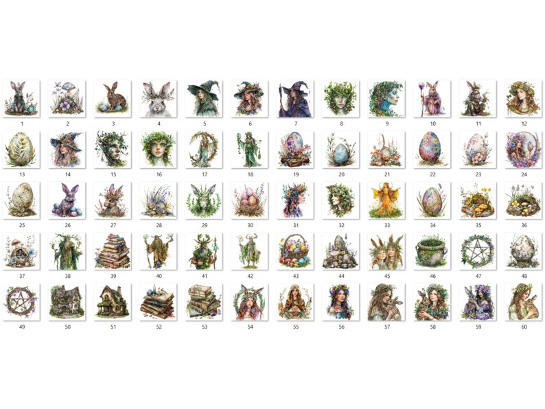 60 PNG Watercolor Ostara Clipart, Floral Spring Equinox Art Illustrations Clip art, Wheel of the Year png, Pagan Ostara Goddess Sublimation