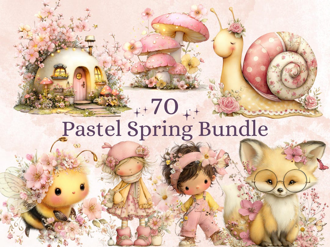 Soft Pastel Spring Clipart Bundle, Whimsical Floral Easter PNG ...