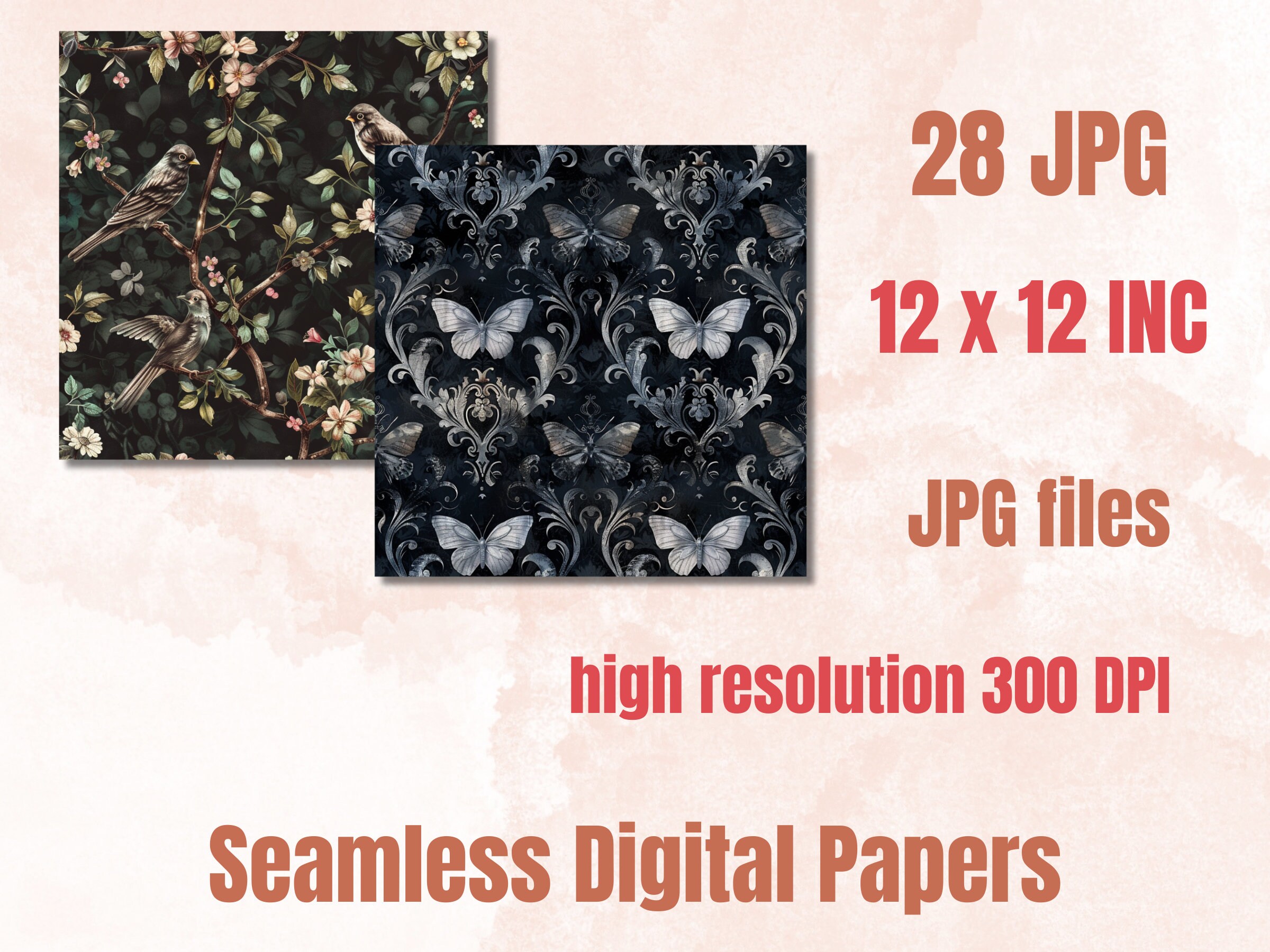 Seamless Gothic Spring Digital Paper, Spring Creepy Seamless Pattern ...