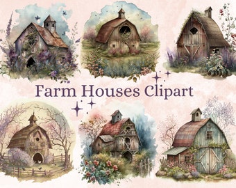 16 PNG Farm House Clipart, Watercolor Farm Barn Clip Art, magical garden house clipart bundle, House clipart Scrapbooking, Farmhouse clipart