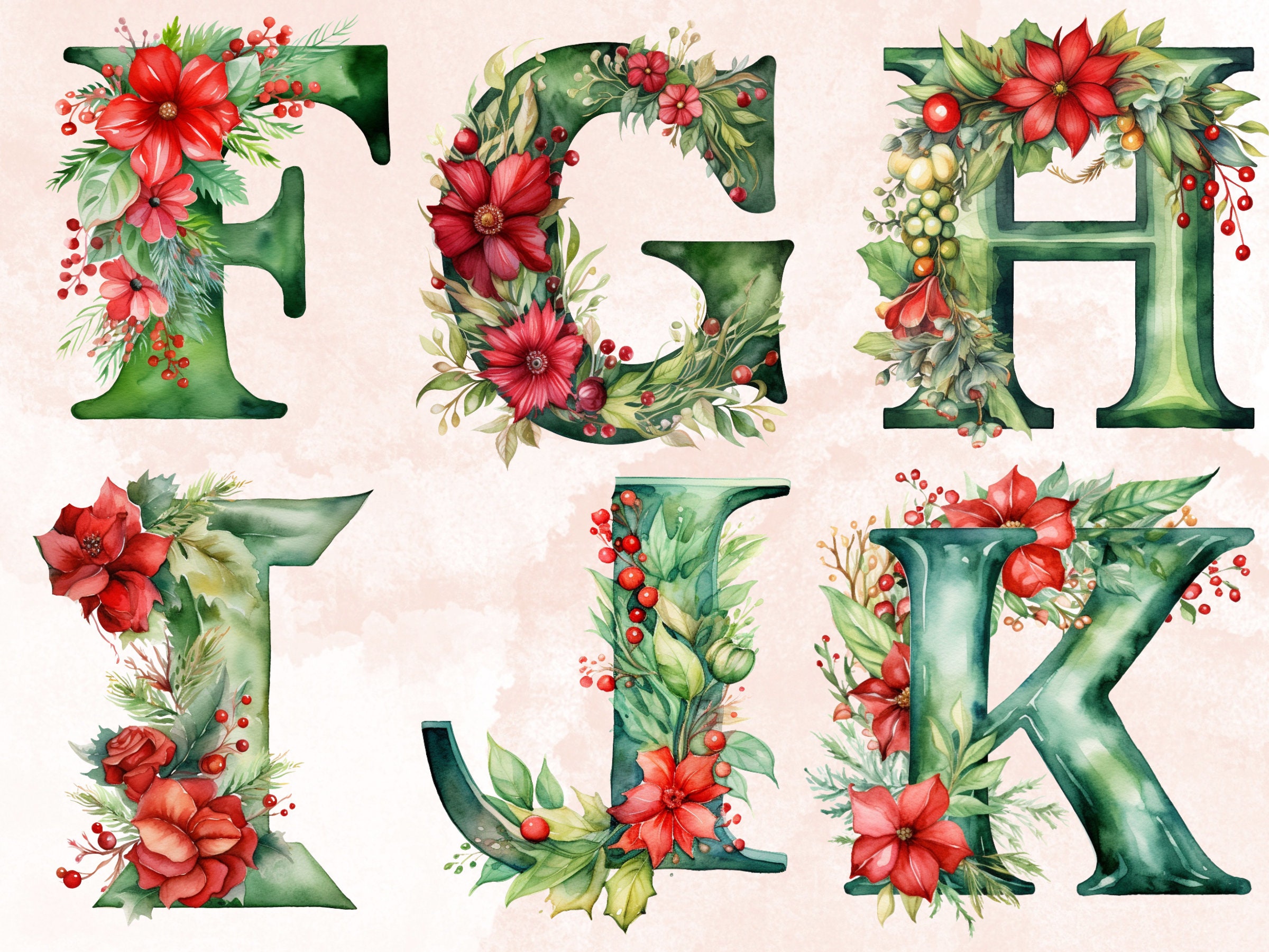 26 PNG Watercolour Green Christmas Alphabet Clipart Christmas -  Sweden