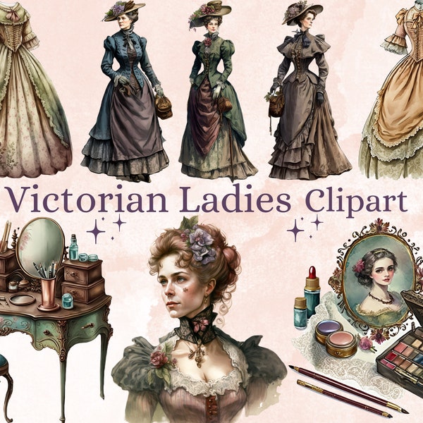 33 PNG Watercolour Victorian Ladies Clipart, Victorian Lady png bundle, Vintage Lady PNG, Victorian Era Vintage Ladies Clip Art ephemera set