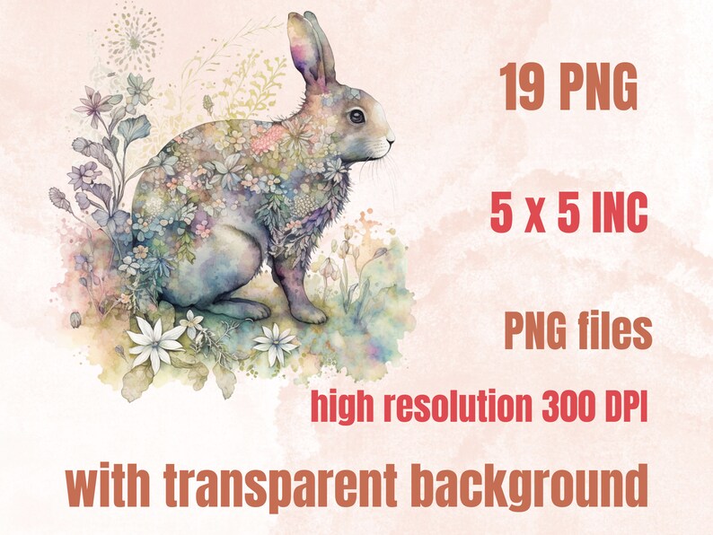 Spring Watercolour Rabbits 19 PNG Watercolor Floral Rabbits Clipart, Rabbit Clip Art Watercolour ...