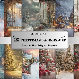 Drukowany papier cyfrowy na Boże Narodzenie, tło świąteczne, tło zimowego krajobrazu, pobierz dziennik śmieci, scrapbooking, tworzenie kartek