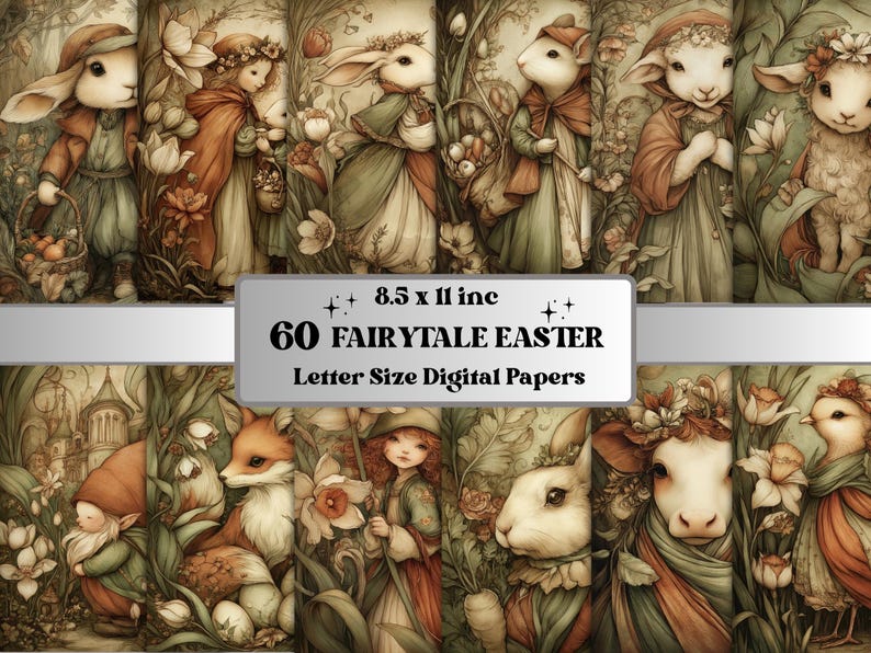 Fairytale Easter Digital Paper Pack Printable Quirky Spring Collage ...